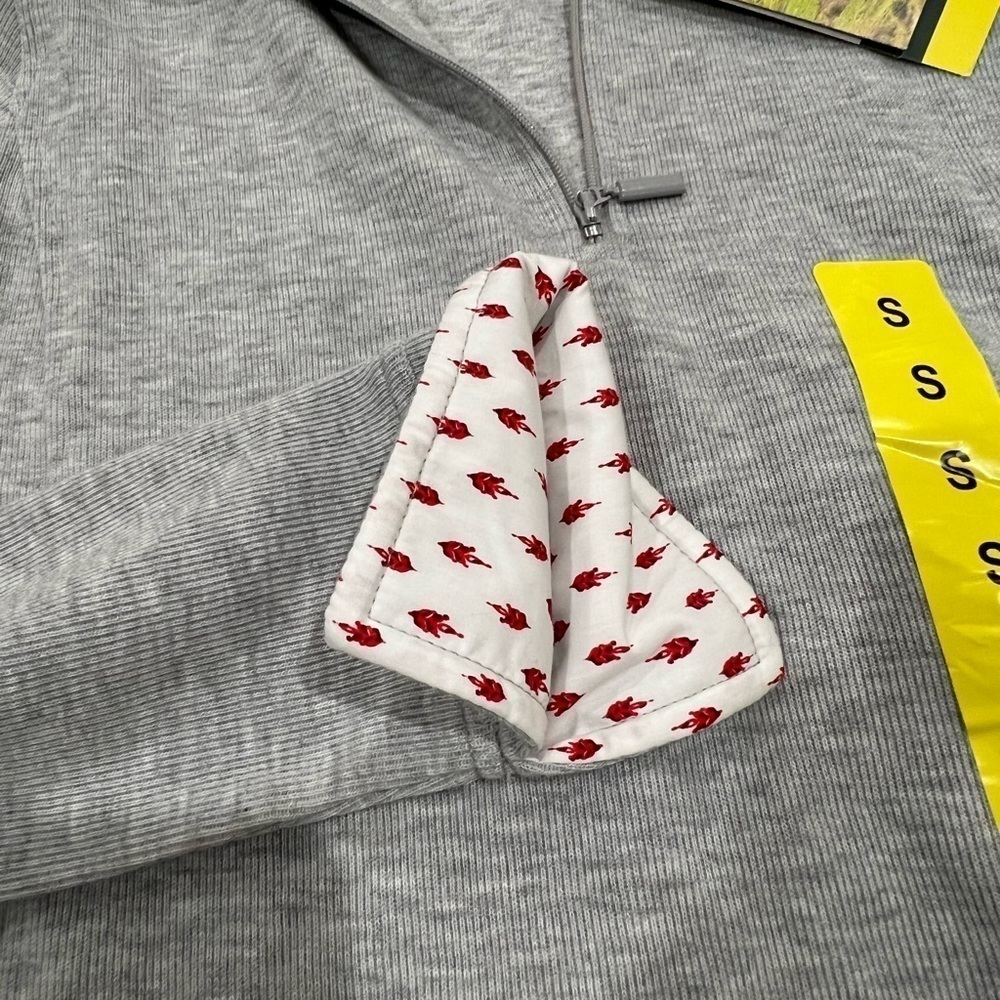 NWT Women’s Orvis Small Gray Quarter Zip Sweater Pattern Cuff Collar Rose Tree - Picture 6 of 10